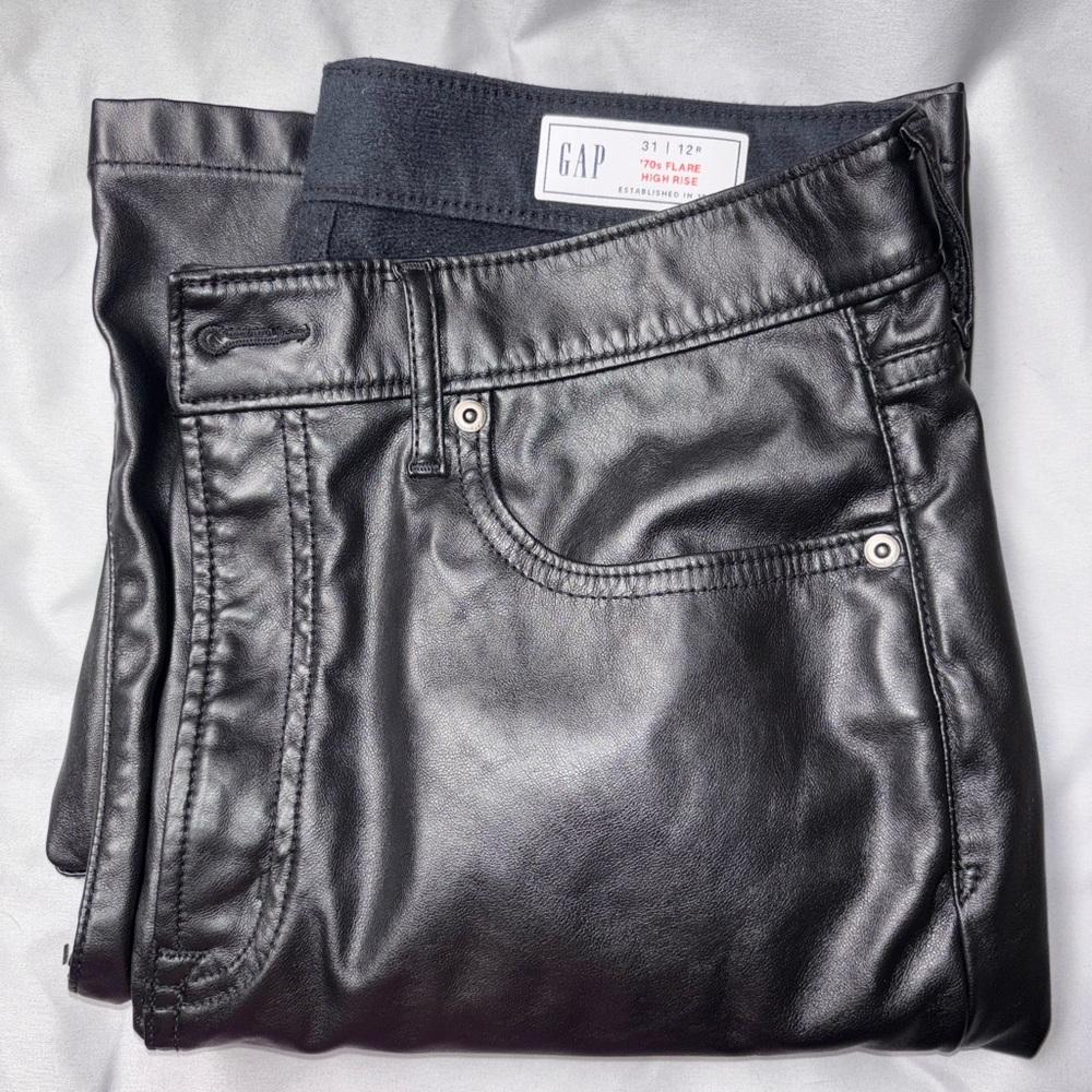 GAP Faux Leather Pants 70s Flare High Rise Black Size 31